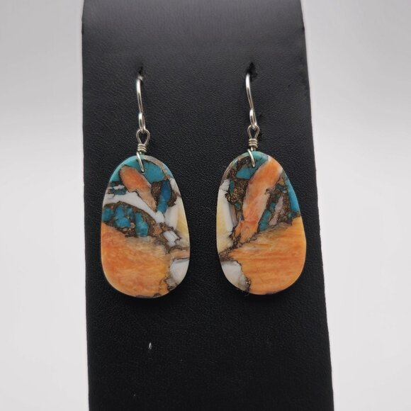 Jewelry - Sterling Silver Oyster Copper Turquoise Stone Earrings A3297